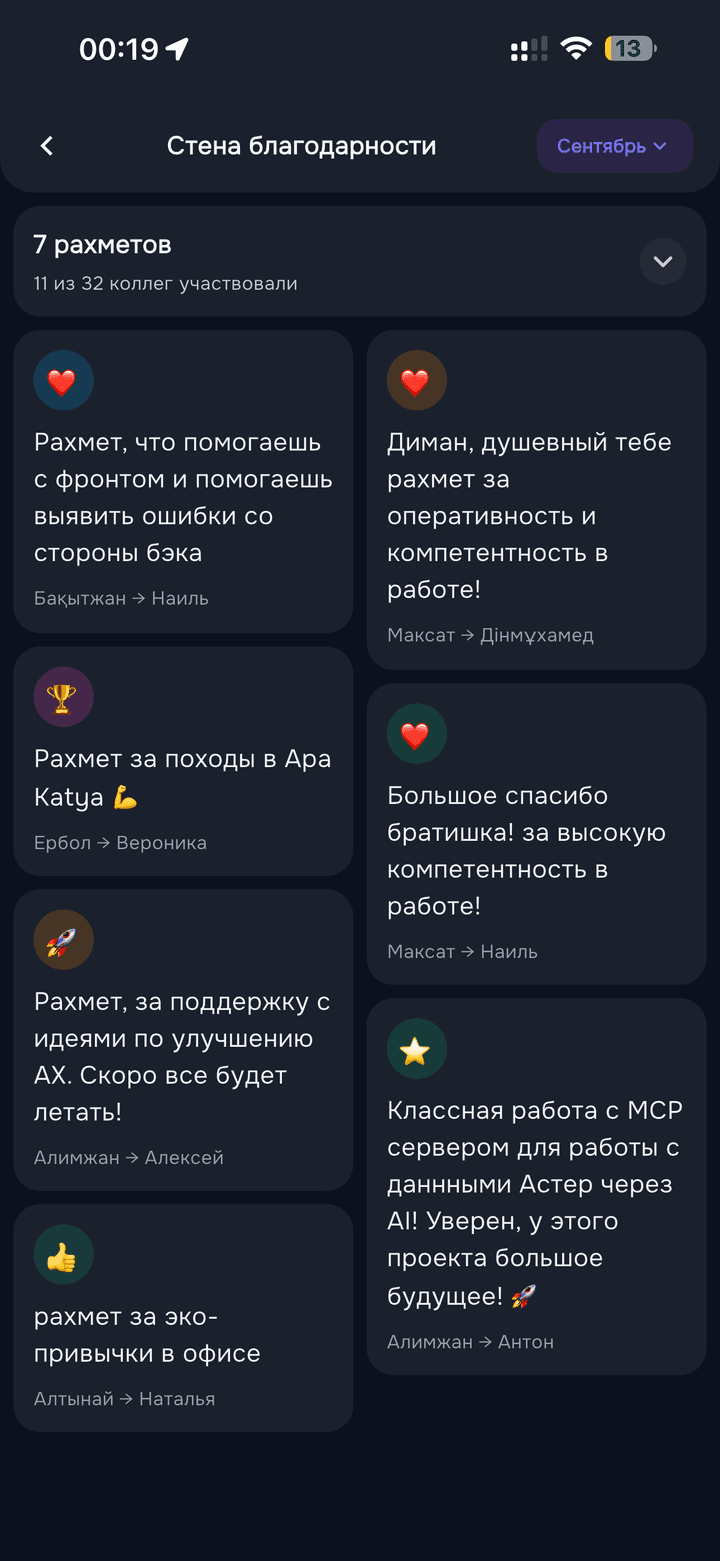 Стена благодарности в приложении NOKI
